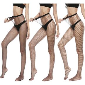3 PCS Black Womens Fishnet Stockings for,Sexy High Waist Fishnet Tights.