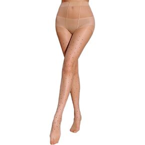 LUCKELF Women's Polka Dot Patterned Tights High Waist Semi Sheer Stockings Reinforced Toes
