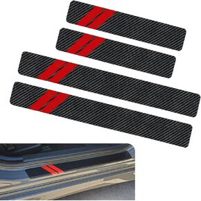 4 PCS Car Door Sill Strip, 2 Long 23.6" x 2.7" + 2 Short 15.7" x 2.7" PU Leather Trunk Anti-Scratch and Anti-trampling Protector, Carbon Fiber Sports Decoration, Universal for Cars (Blue)