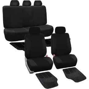 FH Group FB065115 + F11306 Classic Khaki Seat Covers (Gray) Full Set – Universal Fit for Cars Trucks & SUVs
