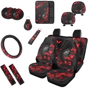 Bohemia Lotus Mandala Purple 13 Pieces Seat Covers Accessories Boho Flower Fractal Art Steering Wheel Cover Seat Cover Full Set Seat Belt Shoulder Pad Car Cover for Truck