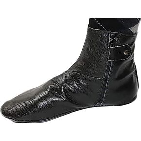 Men's Islamic Mest Sock - Soft Halal Goat Leather - Muslim Khuff Kuffain for Wudu Ablution - Zipper Stretch Slippers Black