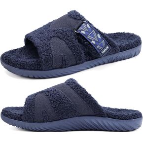 COFACE Mens Slippers 2024 Stocking Stuffers for Men Fuzzy Comfy Arch Support Orthotic Orthopedic Plantar Fasciitis Fluff Open Toe Warm Bedroom Slipper House Slides for Man Indoor Outdoor Blue Size 10