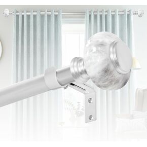 Sliver Curtain Rod for Windows 36 to 88 Inches(3-7.3ft): 1 inch Diameter Adjustable Curtain Rod - Heavy Duty sliver Curtain Rod with Marble Grain Finials