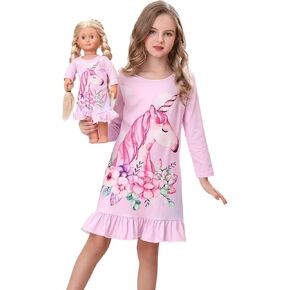 Bow Dream Girl Dress Cartoon Cute and Matching American Girl Doll Clothes for Girls Pink