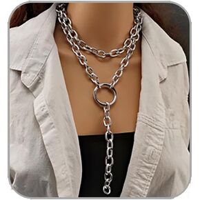 Chunky Gold Necklaces for Women Gold Layered Necklaces Punk 8090s Hip Hop Necklaces Cuban Link Chain Necklaces Layered Choker Necklaces Prom Jewelry Freaknik Outfit Accessories