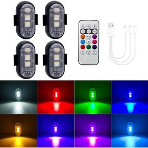 LECART 4Pcs Led Strobe Lights for Cars Motorcycles Bikes 8 Colors Wireless Led Anti Collision Lights with Remote Control Rechargeable Warning Lights