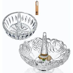 H&D HYALINE & DORA Crystal Ring Holder Dish and Clear Crystal Ring Holder,Round Glass Ring Dish,Jewelry Rack Ring Holder for Wedding