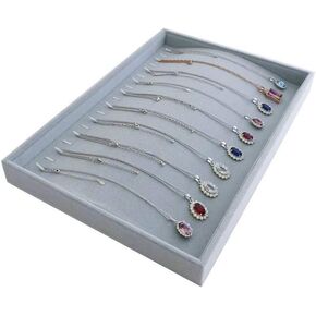 Velvet Grey Jewelry Trays Premium Grade Drawer Insert Divider Stackable Organizer Necklace Watch Bracelet Display (necklace tray)