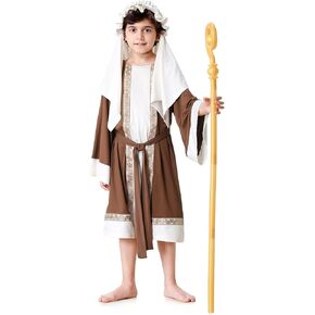 yolsun Joseph Costume for Boys, KidsShepherd Costume, Wiseman biblical Headwrap Hat Waist Rope Set