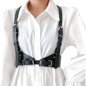 Body Chest Harness for Women Fashion, Punk Rock Black Bondage Vest Leather Harness Belt Chain Top, Gothic Dress Blouses