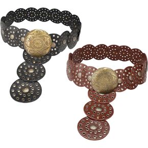 Sintege 2 Pcs Western Wide Disc Belt for Women Hollow Disc Belt Boho Waist Belts Vintage Western Leather