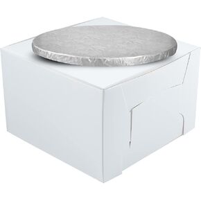 10" Combo Box Set - 10x10x5 1/2 White Cake Box with 10" White Round Drum 1/2", Pack of 3 in Saudi Arabia
