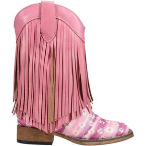ROPER Kids Girls Double Fringe Glitter Metallic Square Toe Casual Boots Mid Calf - Pink