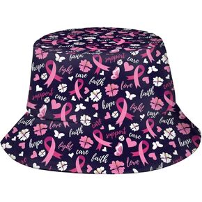 Breast Cancer Awareness Bucket Hat Pink Ribbons Sun Hat Fisherman's Cap for Women and Men