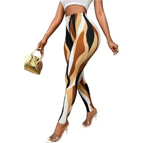 SweatyRocks Women's Casual Printed High Waisted Leggings Slim Fit Stretchy Skinny Pants