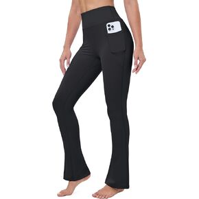 MAGCOMSEN Women's High Waisted Flare Leggings Tummy Control Yoga Pants with Pockets Mini Flared Bootcut Workout Casual