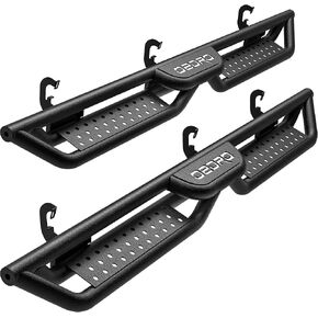 Running Boards Compatible with Chevy Silverado GMC Sierra Double Extended Cab 2007-2018 1500, 2007-2019 2500HD 3500HD, Two-Stair Side Steps Rail Drop Nerf Bars Carbon Steel (Inc. 2019 LD/Limited)