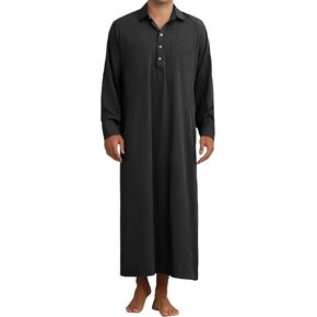Lars Amadeus Nightshirt for Men's Long Sleeves Collared Neck Full Length Sleep Shirt Nightwear