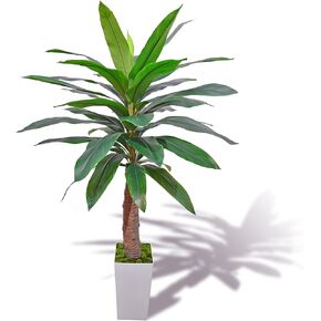 Artificial Banana Tree 6FT in Height and Comes with a White Tall Flowerpot, Its Appearance is Similar to That of Artificial Olive Trees or Fake Olive Trees