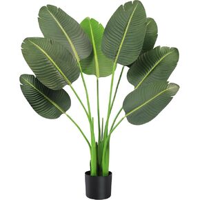 KOL 45'' Artificial Bird of Paradise Plant, Fake Silk Tropical Palm Banana Leaf Tree, Realistic Faux Silk Plants for Home Office Living Room House, Perfect Housewarming Gift, Indoor Outdoor Decor