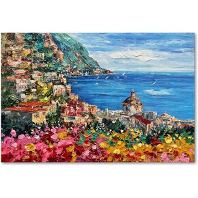 Diathou Art Hand painted Seaside Town Landscape Oil Painting Modern Abstract Art Home Wall Deco art 30x45 inches