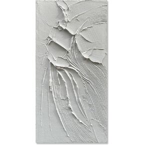 Diathou Art Thick Textured white Minimalist Oil Painting Large home wall Deco Art 48x24 inches