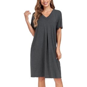 BestWendding Women's Nightgown Soft Short Sleeve Nightshirt V Neck Loose Fit Sleep Tshirt Lounge House Dress in Kuwait