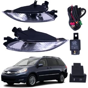 BestParts Pair Of Fog Lights Lamps LH RH Replacement For Toyota Sienna 2006-2010 with Switch + Wiring Kit Replaces ‎TO2593122 TO2592122 81210AE020 81220AE020 195873001 195874001
