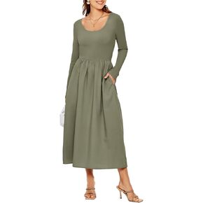Glamaker Womens Long Sleeve Midi Dress 2024 Fall Wedding Guest Dress Casual HOCO A Line Holiday Dress with Pockets