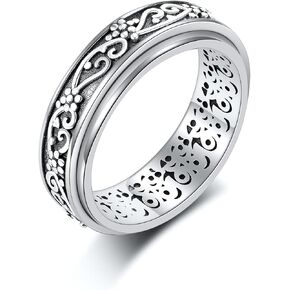 YAFEINI Anxiety Ring 925 Sterling Silver Daisy Fidget Ring Filigree Spinner Band Ring Relieving Stress Fidget Jewelry Gifts for Women Men