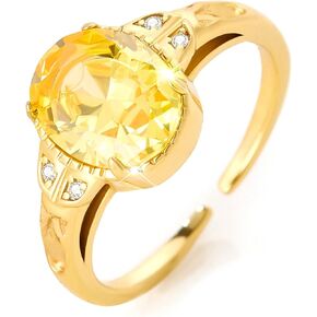 Cicy Bell Womens 18k Gold Plated Oval Cubic Zirconia Delicate Yellow Olive Statement Band Open Rings for Gifts