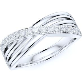 Sterling Silver X Shape One Row Simulated Round Brilliant Cut Diamond or Genuine Moissanites Cross Two Split Shanks Wedding Ring