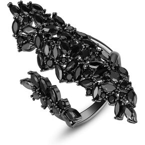 Black Rhinestone Cocktail Statement Ring for Women Adjustable Gothic Crystal Costume Ring for Party Prom Fashion Cubic Zirconia Open Cool Wedding Band Comfort Fit Birthday Valentine's Day Jewelry Gift