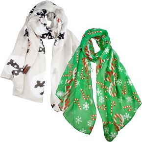 VIVIAN & VINCENT 2 Pack of Holiday Gift Wrapped Soft Lightweight Sheer Fall Winter Christmas Scarf for Women Girls