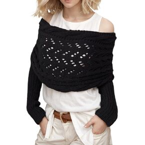 Sweater Scarf with Sleeves for Women Multi-Use Knitted Cable Wrap Shrugs Crochet Fashion Shawl Cape
