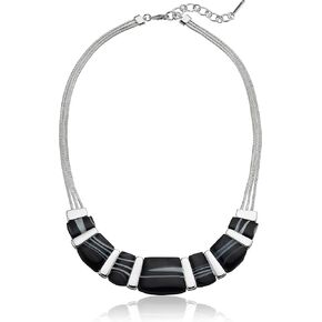 Nine West womens Silver-Tone and Black Agate 16" Frontal Necklace, 16" + 2" Extender