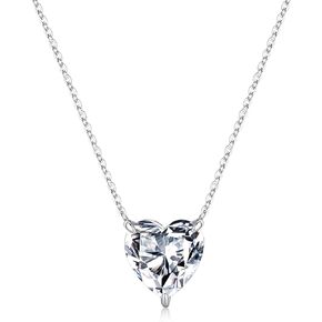 MOOSEA Heart and Round Pendant Necklace for Women, Gifts for Wife, 1-4 Carat Moissanite Necklace, D Color VVS1 Clarity Lab Created Moissanite 925 Sterling Silver Necklace, Birthday Jewelry Gifts