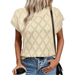 SHEWIN Womens Summer Tops Casual Crewneck Short Sleeve Shirts Cable Knit Lightweight Loose Pullover Sweater in Kuwait