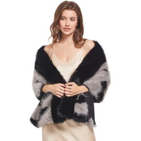 AMTFBY Women Animal Print Faux Fur Scarf Wrap Luxury Fur Collar Warmer Stoles Cloak Evening Cape for Wedding Bridal