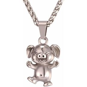 U7 Animals Necklace for Women Stainless Steel Pig/Dog/Elephant Pendant Necklace Lucky Jewelry