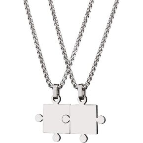 BANCHELLE Puzzle Necklace Best Friends Pendant Necklace Stainless Steel Jewelry (2 Pieces)