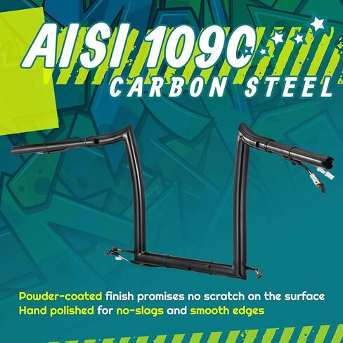 MoKitDora Road Glide Pre-wired Handlebar 14" Rise 1-1/4" Fat 1.25" Clamp Ape Hanger Meathook Bar for Harley 2016-2023 Road Glide Special Ultra Custom Limited FLTR/FLTRX/FLTRXS/FLTRU/FLTRK, Chrome in Saudi Arabia