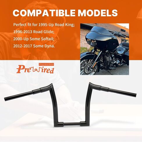 1.5 Inch Fat 12 Inch Rise Striking Mercenary Ape Hangers Road King Handlebars for 96-13 Road Glide / 1995-up Road King/12-17 Dyna and 00-Later Softail Models, Black in Saudi Arabia