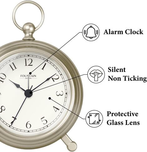 Jensen Pocket Watch Alarm Clock - Silent Non Ticking, Modern Farmhouse Style, Wall & Mantel 2 in 1 Clock, Desk & Shelf Clock, Antique Bronze Finish, 5.4"(H) x 4.5"(W) in Saudi Arabia