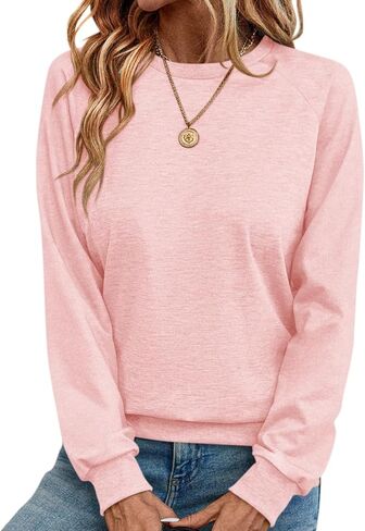 Syellowafter Womens Long Sleeve Shirts Crewneck Fall Tops Casual Loose Fit Basic Pullover Top in Kuwait