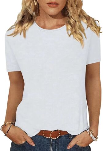 EADINVE Women Tops Casual T Shirts Crewneck Short Sleeve Summer Tees Basic Blouses Loose Fit 2025 in Saudi Arabia