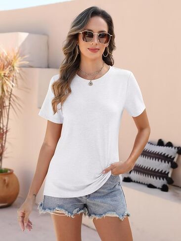 EADINVE Women Tops Casual T Shirts Crewneck Short Sleeve Summer Tees Basic Blouses Loose Fit 2025 in Saudi Arabia