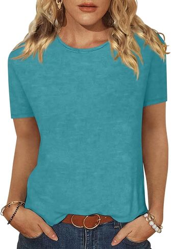 EADINVE Women Tops Casual T Shirts Crewneck Short Sleeve Summer Tees Basic Blouses Loose Fit 2025 in Saudi Arabia