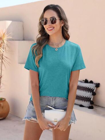 EADINVE Women Tops Casual T Shirts Crewneck Short Sleeve Summer Tees Basic Blouses Loose Fit 2025 in Saudi Arabia